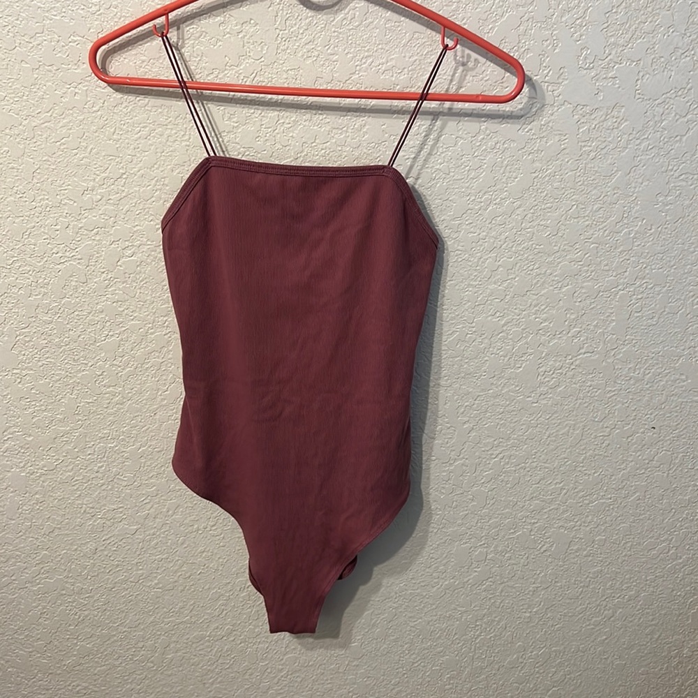 Wild Fable pink ribbed spaghetti bodysuit